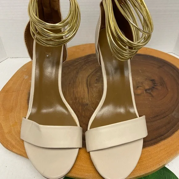Aldo Leather Multi Gold Strap Ankle Strap Heels - Picture 3 of 10